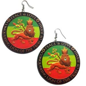 PEACE LOVE Lion of Judah  Medium Statement Dangle Wood Earrings
